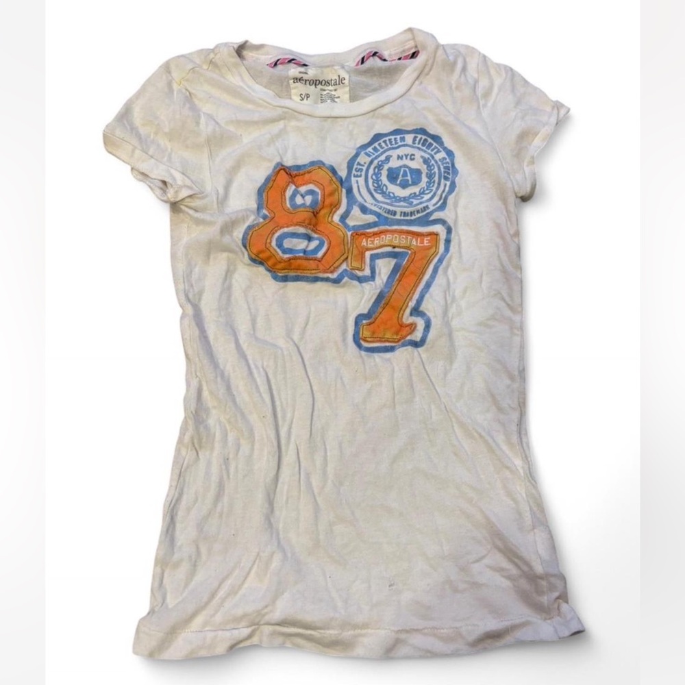 Aeropostale White Tee with Blue and Orange Accents